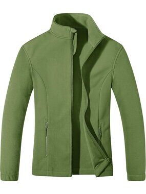 Army Green Medium Women's Fleece Jacket - Lightweight, Warm, Zip-Up with Pockets
